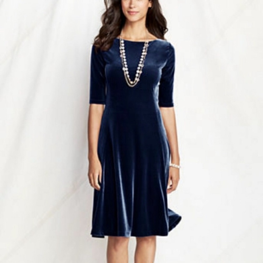 Land’s End Bohemian Chic Navy Velvet MIDI Dress